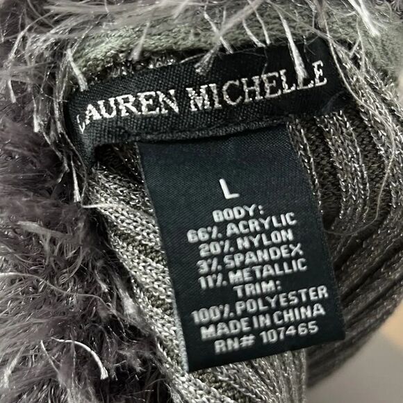 Lauren Michelle Faux Fur Lined Asymmetrical Open Front Cardigan silver Large - Picture 7 of 7